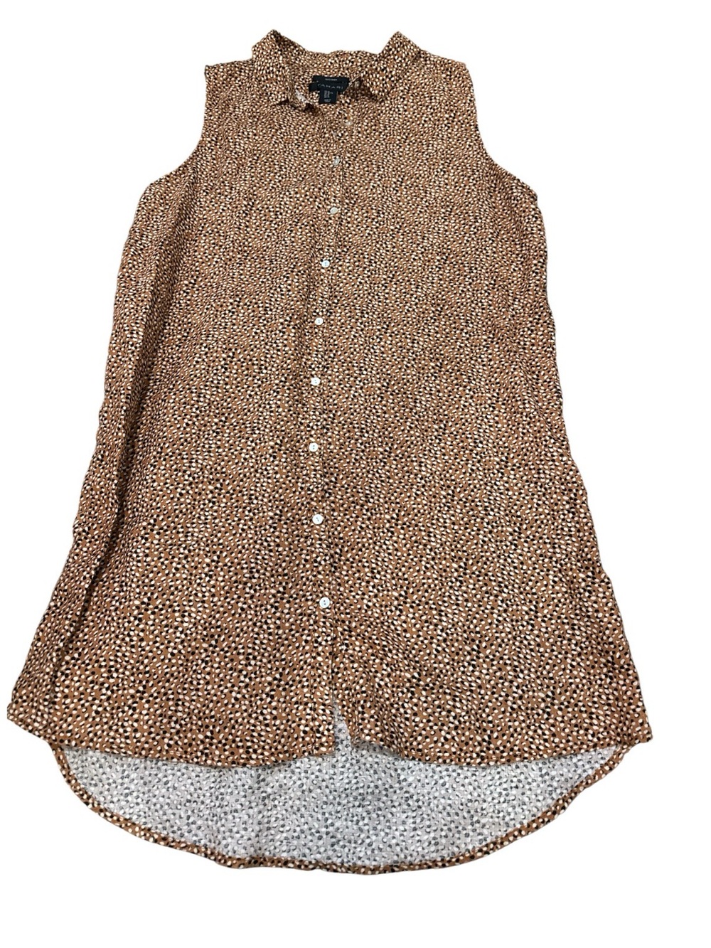Tahari Women's Dress Sleeveless Button Up 100% Linen Shirt Size XL Animal Print